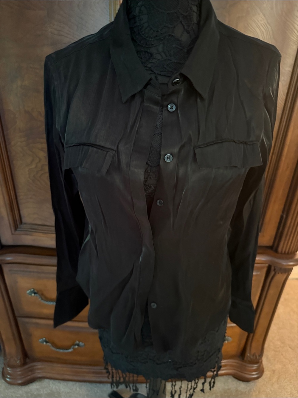 DKNY Black Button-Up Shirt Jacket